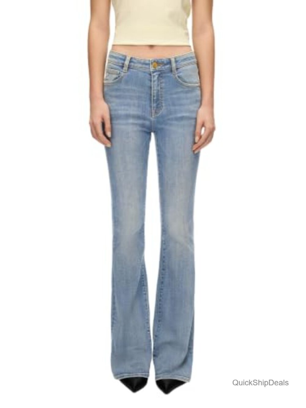 Mid Rise Flare Bootcut Jeans Cotton Stretch Denim Five-Pocket Women's